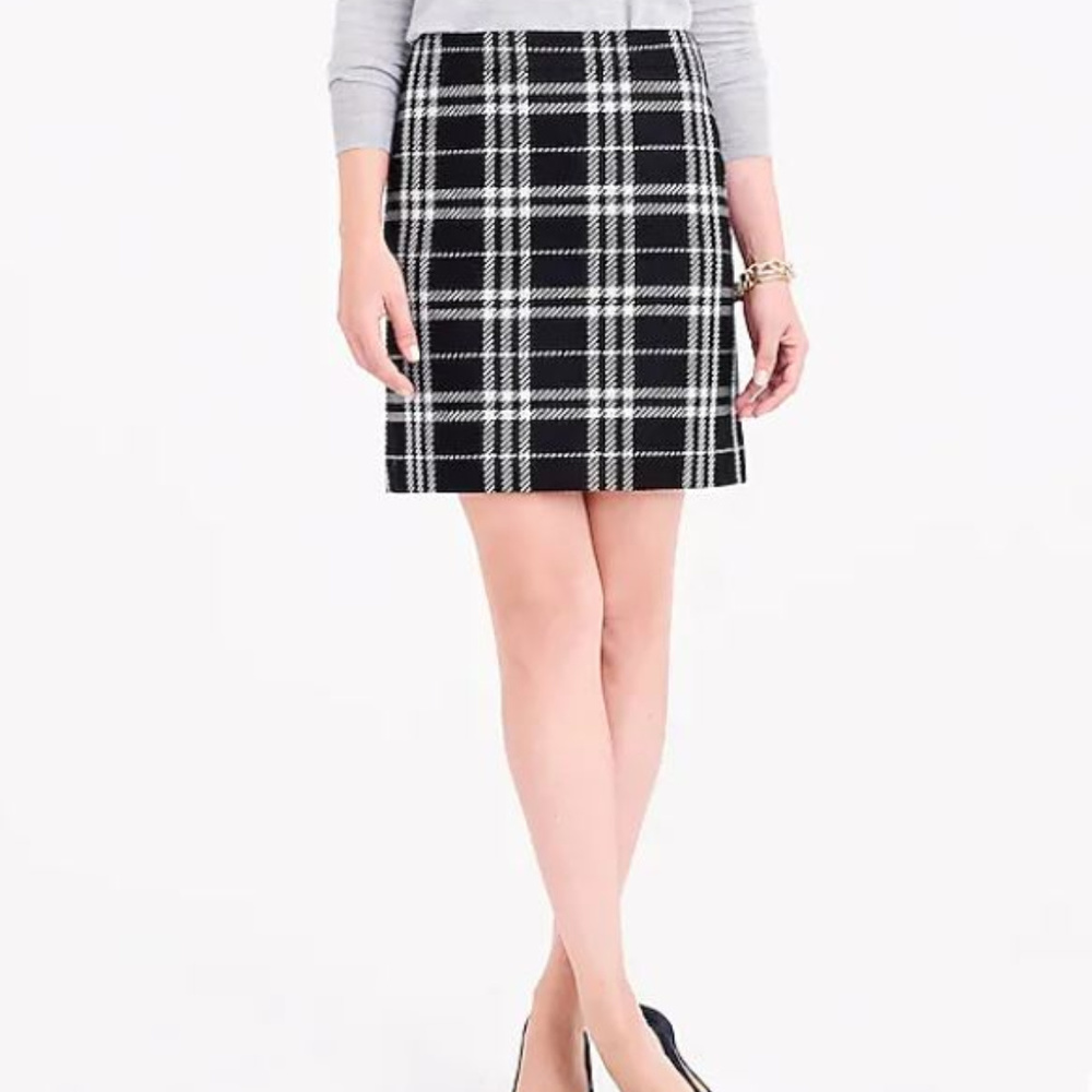 J. Crew Black and White Plaid Pencil Skirt